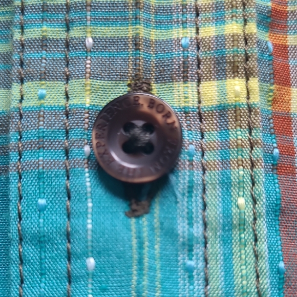 LG prAna Ostend Plaid Short Sleeve Shirt Organic Cotton Blend Green Yellow - Picture 5 of 10